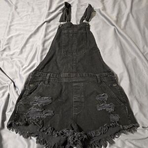 American Eagle Outfitters Women's Distressed Denim Overalls Shorts Size XS Black